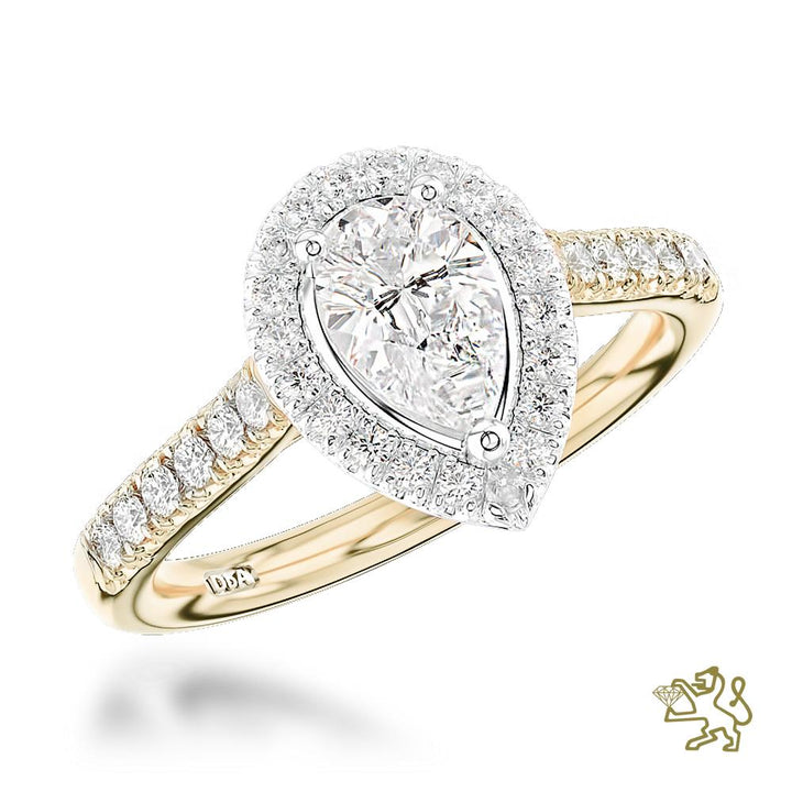 Skye Pear Halo 0.43ct G VS2 Diamond Yellow Gold/Platinum Ring - Michael Jones Jeweller