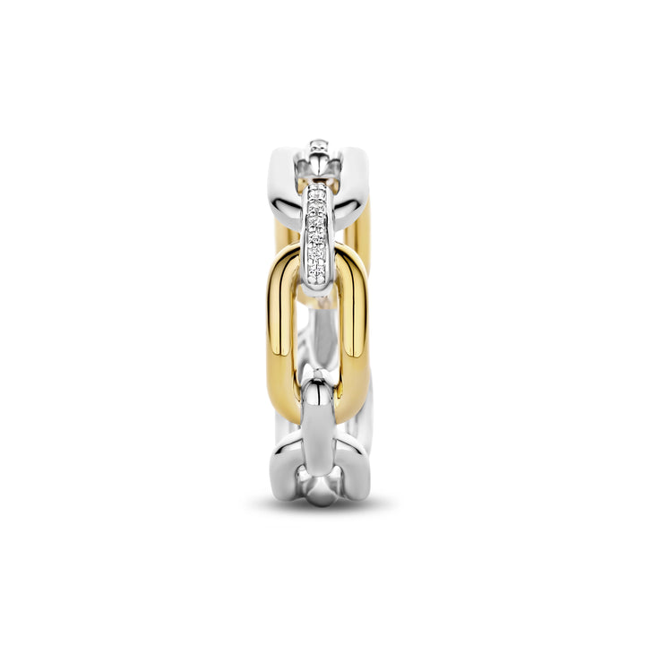 Ti Sento Yellow Gold Plated Cubic Zirconia Oval Link Ring - Michael Jones Jeweller