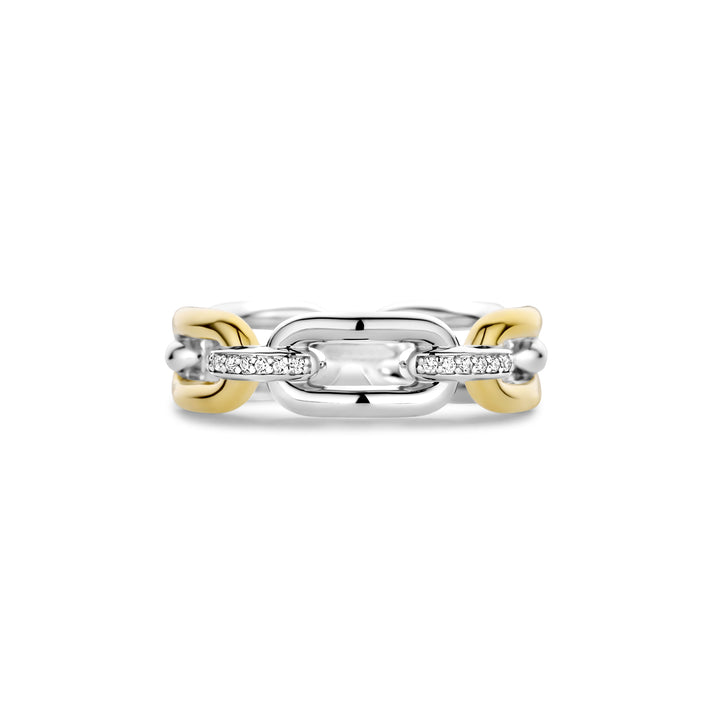 Ti Sento Yellow Gold Plated Cubic Zirconia Oval Link Ring - Michael Jones Jeweller