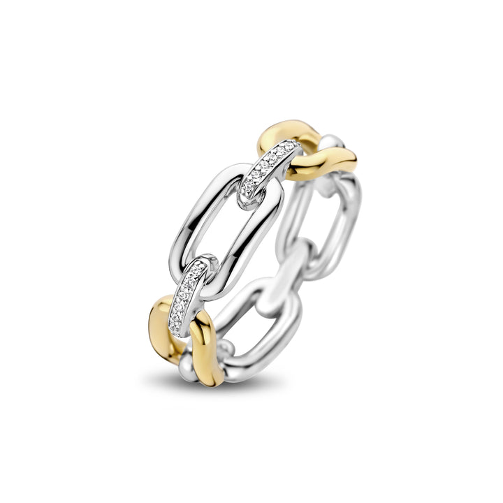 Ti Sento Yellow Gold Plated Cubic Zirconia Oval Link Ring - Michael Jones Jeweller