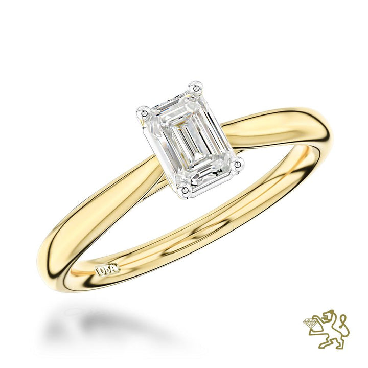 Classic Emerald Solitaire 0.40ct F VS2 Diamond Yellow Gold/Platinum Ring