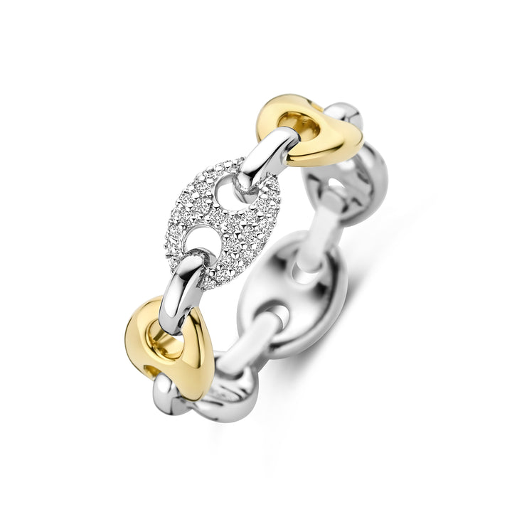 Ti Sento Yellow Gold Plated Cubic Zirconia Coffee Bean Link Ring - Michael Jones Jeweller