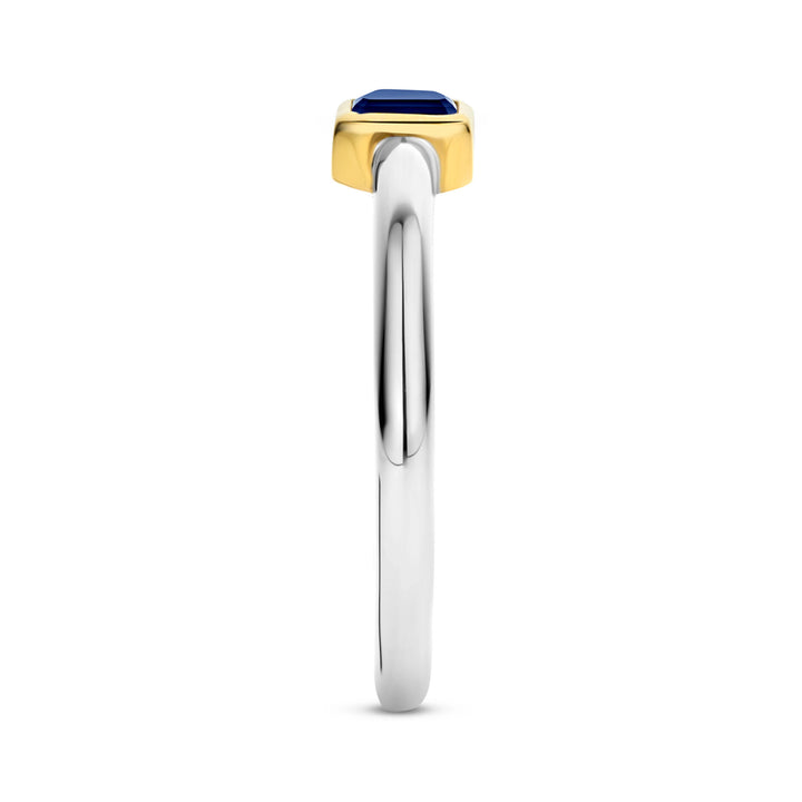 Ti Sento Yellow Gold Plated Octagonal Dark Blue Cubic Zirconia Ring - Michael Jones Jeweller
