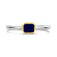 Ti Sento Yellow Gold Plated Octagonal Dark Blue Cubic Zirconia Ring - Michael Jones Jeweller