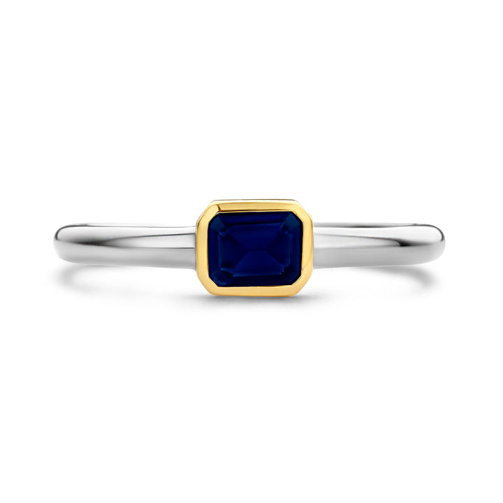 Ti Sento Yellow Gold Plated Octagonal Dark Blue Cubic Zirconia Ring - Michael Jones Jeweller