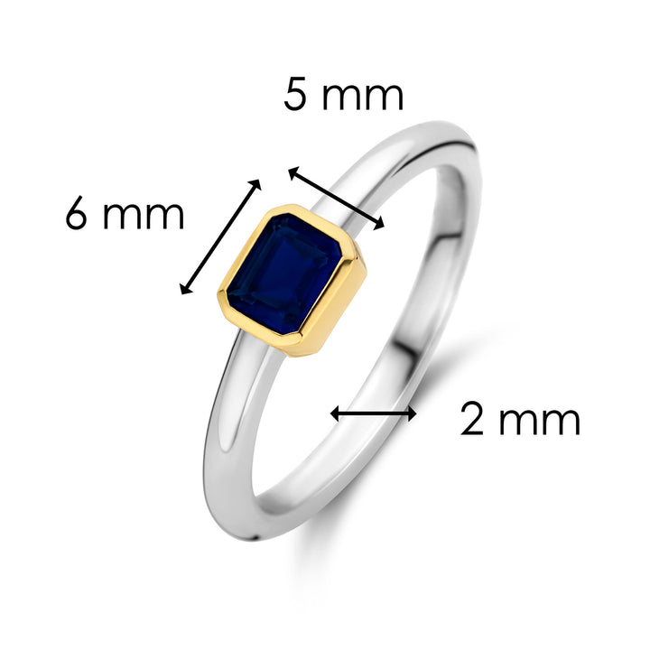 Ti Sento Yellow Gold Plated Octagonal Dark Blue Cubic Zirconia Ring - Michael Jones Jeweller