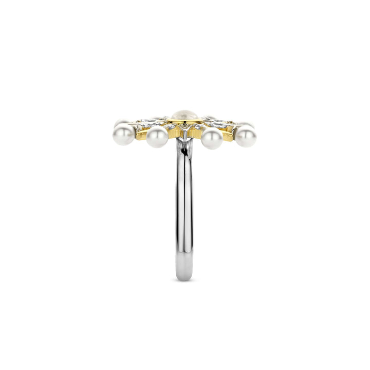 Ti Sento Yellow Gold Plated Synthetic Pearl and Cubic Zirconia Star Ring 12301YP (54)
