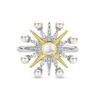 Ti Sento Yellow Gold Plated Cubic Zirconia Pearl White Star Ring - Michael Jones Jeweller