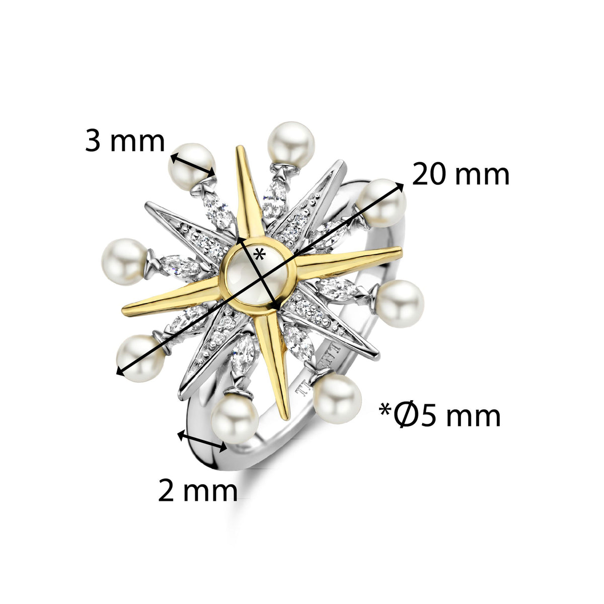 Ti Sento Yellow Gold Plated Synthetic Pearl and Cubic Zirconia Star Ring - Michael Jones Jeweller