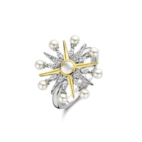 Ti Sento Yellow Gold Plated Synthetic Pearl and Cubic Zirconia Star Ring - Michael Jones Jeweller