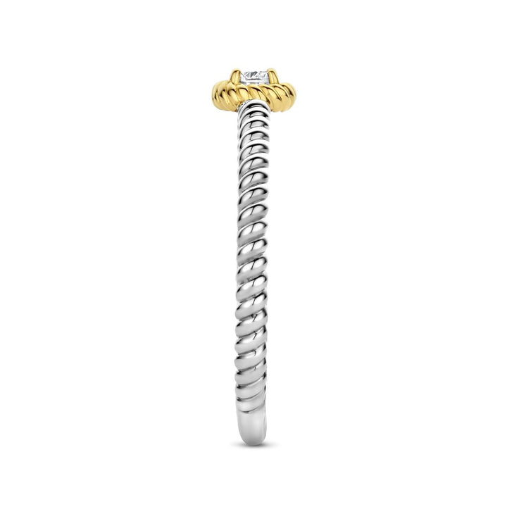 Ti Sento Yellow Gold Plated Cubic Zirconia Twisted Ring - Michael Jones Jeweller
