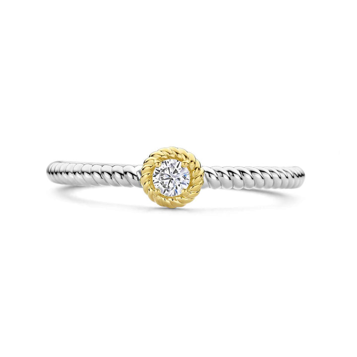 Ti Sento Yellow Gold Plated Cubic Zirconia Twisted Ring - Michael Jones Jeweller