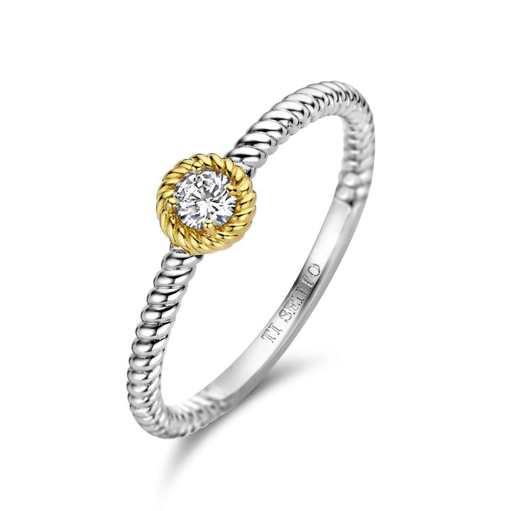 Ti Sento Yellow Gold Plated Cubic Zirconia Twisted Ring - Michael Jones Jeweller