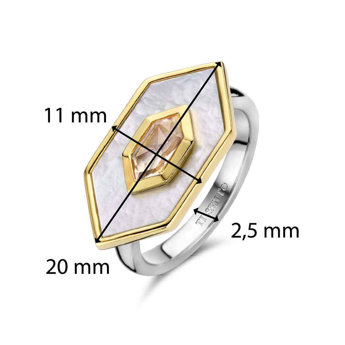 Ti Sento Nude And Mother Of Pearl White Hexagonal Ring - Michael Jones Jeweller