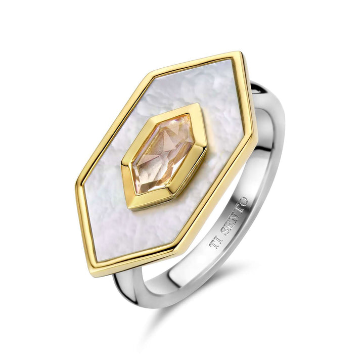 Ti Sento Nude And Mother Of Pearl White Hexagonal Ring 12309MW (56)