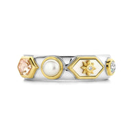 Ti Sento Yellow Gold Plated Pearl White and Nude Pink Star Motif Hexagonal Ring - Michael Jones Jeweller