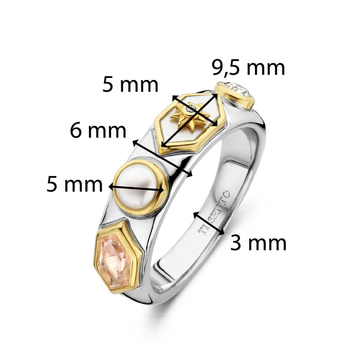 Ti Sento Yellow Gold Plated Pearl White and Nude Pink Star Motif Hexagonal Ring - Michael Jones Jeweller