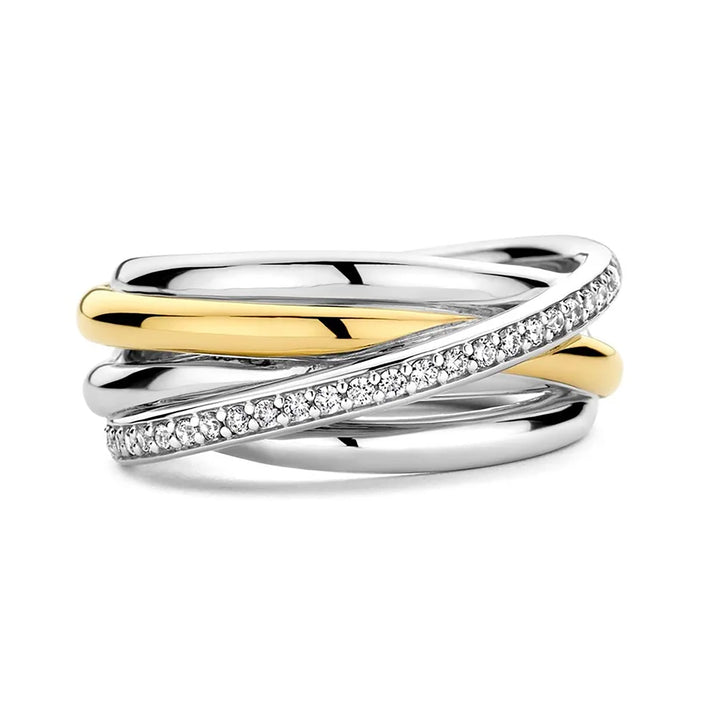 Ti Sento Yellow Gold Plated Cubic Zirconia Multi Crossover Ring