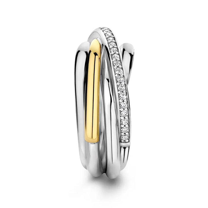 Ti Sento Yellow Gold Plated Cubic Zirconia Multi Crossover Ring