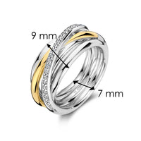 Ti Sento Yellow Gold Plated Cubic Zirconia Multi Crossover Ring