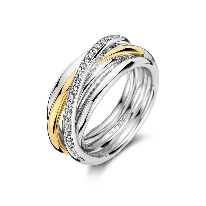 Ti Sento Yellow Gold Plated Cubic Zirconia Multi Crossover Ring