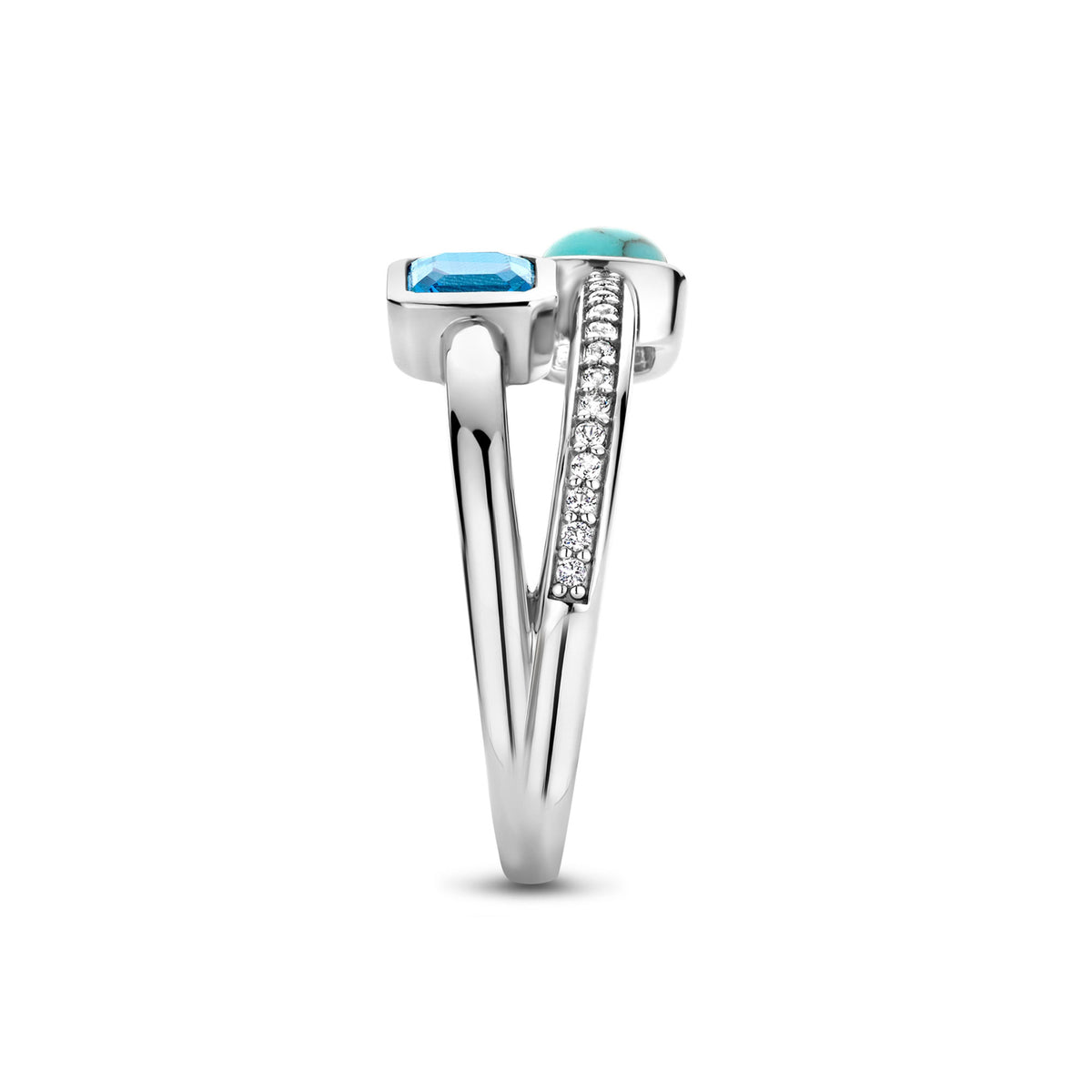 Ti Sento Turquoise Blue Cubic Zirconia Double Ring - Michael Jones Jeweller