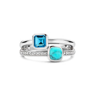 Ti Sento Turquoise Blue Cubic Zirconia Double Ring - Michael Jones Jeweller