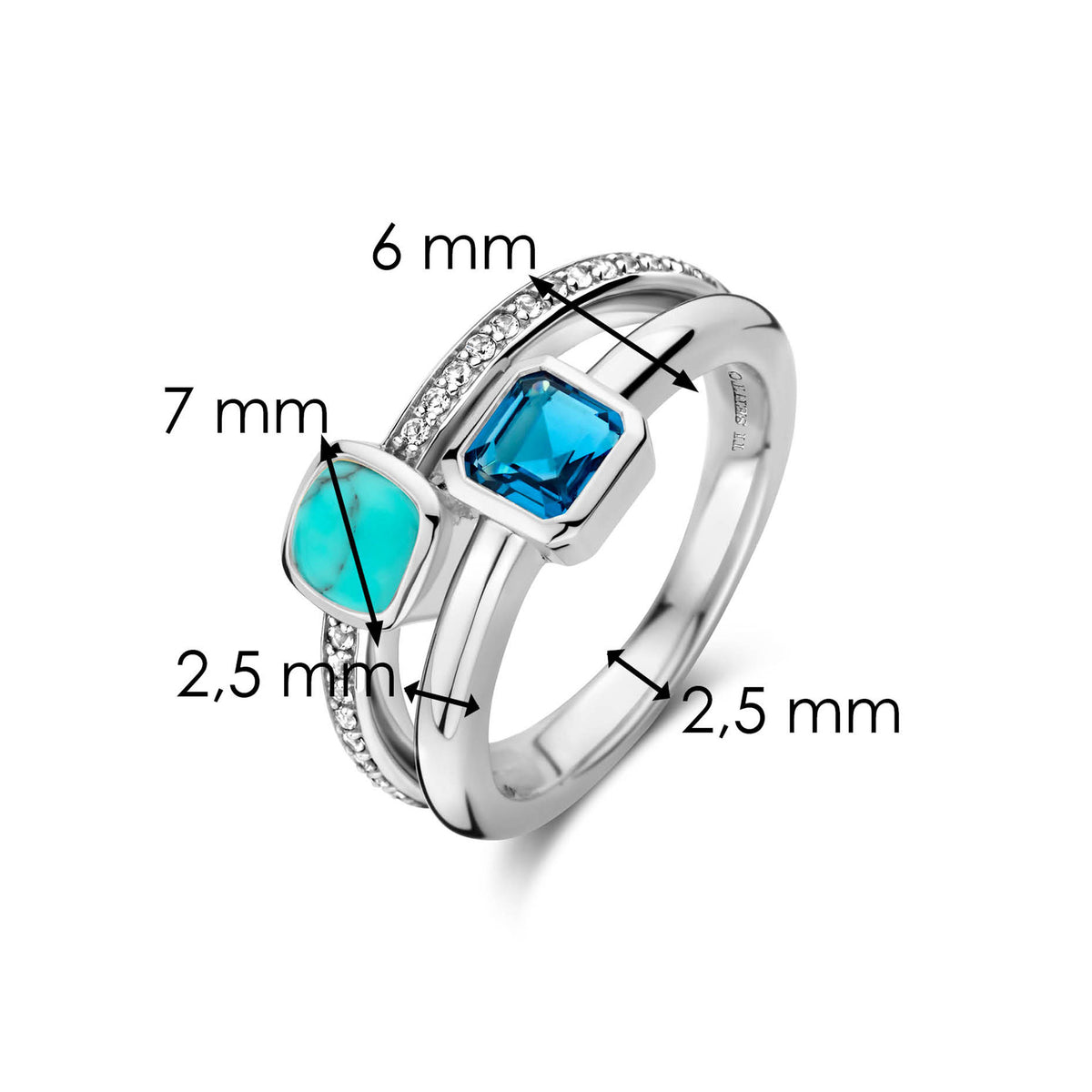 Ti Sento Turquoise Blue Cubic Zirconia Double Ring - Michael Jones Jeweller