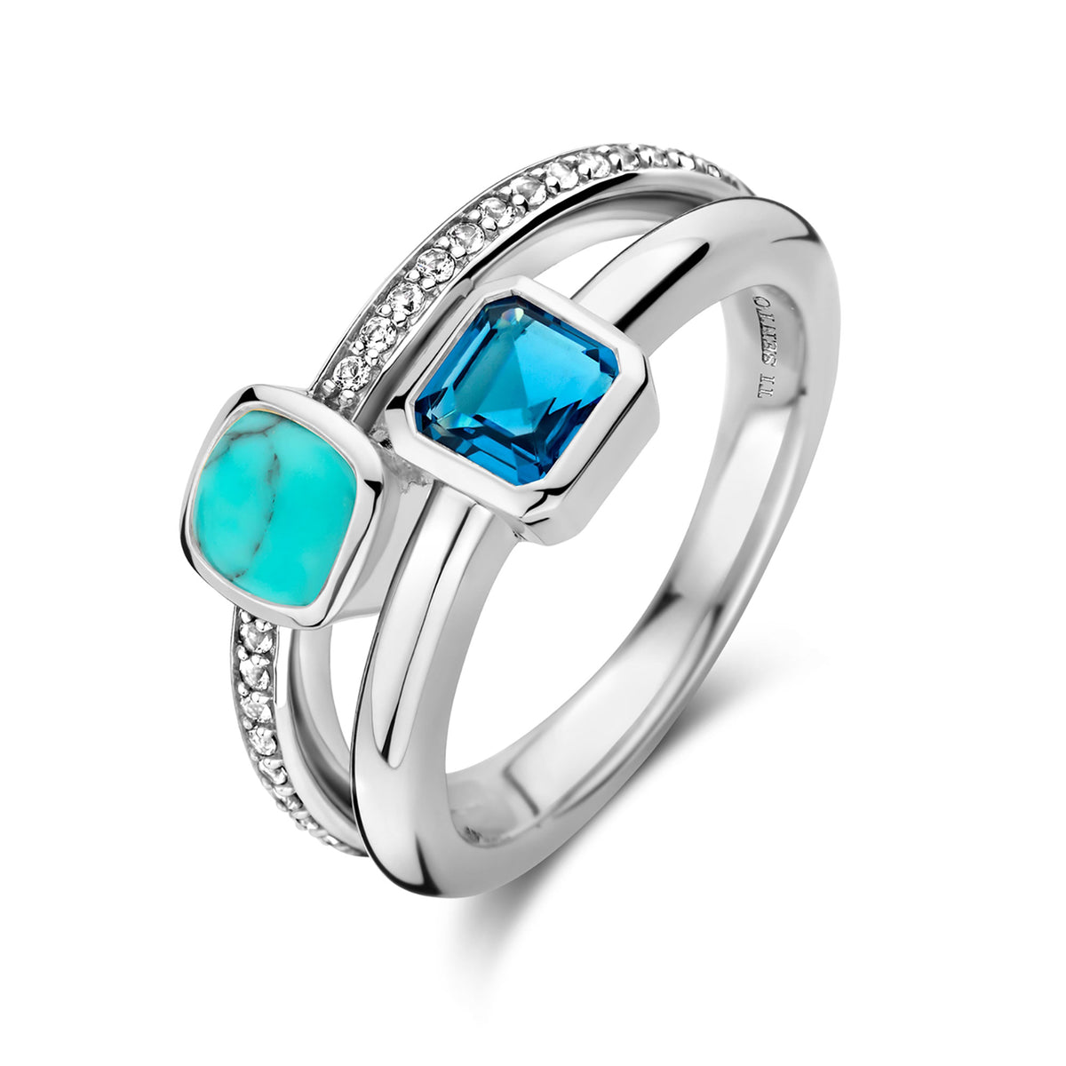 Ti Sento Turquoise Blue Cubic Zirconia Double Ring - Michael Jones Jeweller