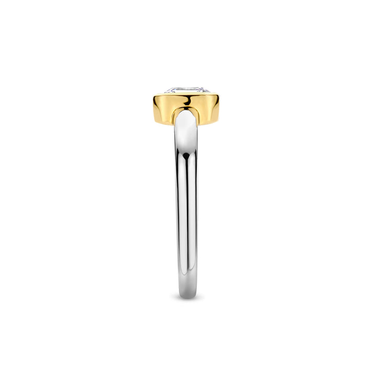 Ti Sento Yellow Gold Plated Cubic Zirconia Square Solitaire Ring 12328ZY (52) - Michael Jones Jeweller