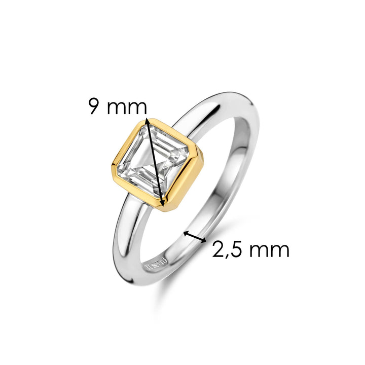 Ti Sento Yellow Gold Plated Cubic Zirconia Square Solitaire Ring 12328ZY (52) - Michael Jones Jeweller