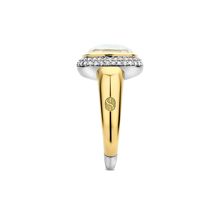 Ti Sento Yellow Gold Plated Mother of Pearl White and Cubic Zirconia Cluster Ring 12330MW (56)