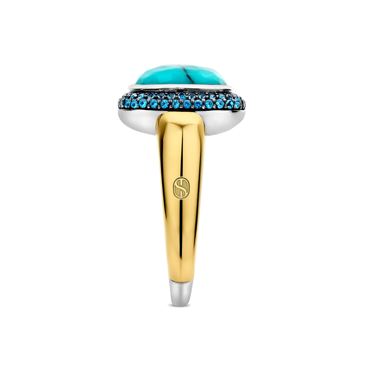 Ti Sento Yellow Gold Plated Turquoise Blue and Blue Cubic Zirconia Ring - Michael Jones Jeweller