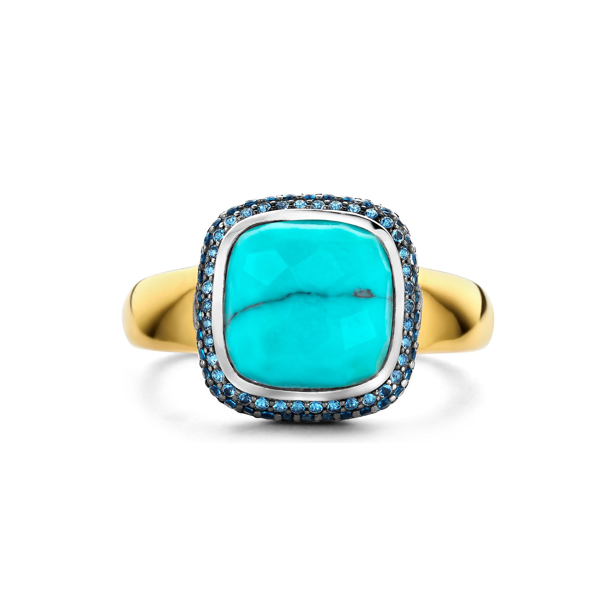 Ti Sento Yellow Gold Plated Turquoise Blue and Blue Cubic Zirconia Ring - Michael Jones Jeweller