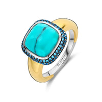 Ti Sento Yellow Gold Plated Turquoise Blue and Blue Cubic Zirconia Ring - Michael Jones Jeweller
