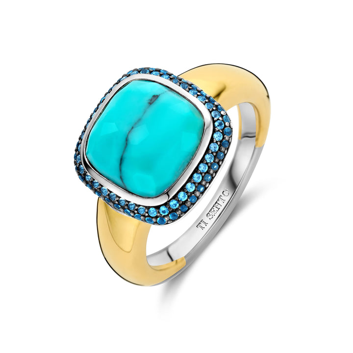 Ti Sento Yellow Gold Plated Turquoise Blue and Blue Cubic Zirconia Ring