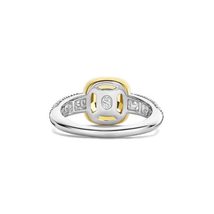 Ti Sento Yellow Gold Plated Yellow Crystal and Cubic Zirconia Cushion Solitaire Ring 12331DY (52) - Michael Jones Jeweller