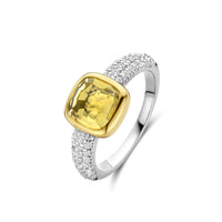 Ti Sento Yellow Gold Plated Yellow Crystal and Cubic Zirconia Cushion Solitaire Ring 12331DY (52) - Michael Jones Jeweller