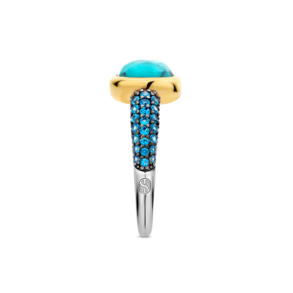 Ti Sento Yellow Gold Plated Turquoise Blue Crystal and Cubic Zirconia Ring 12331TQ (54) - Michael Jones Jeweller