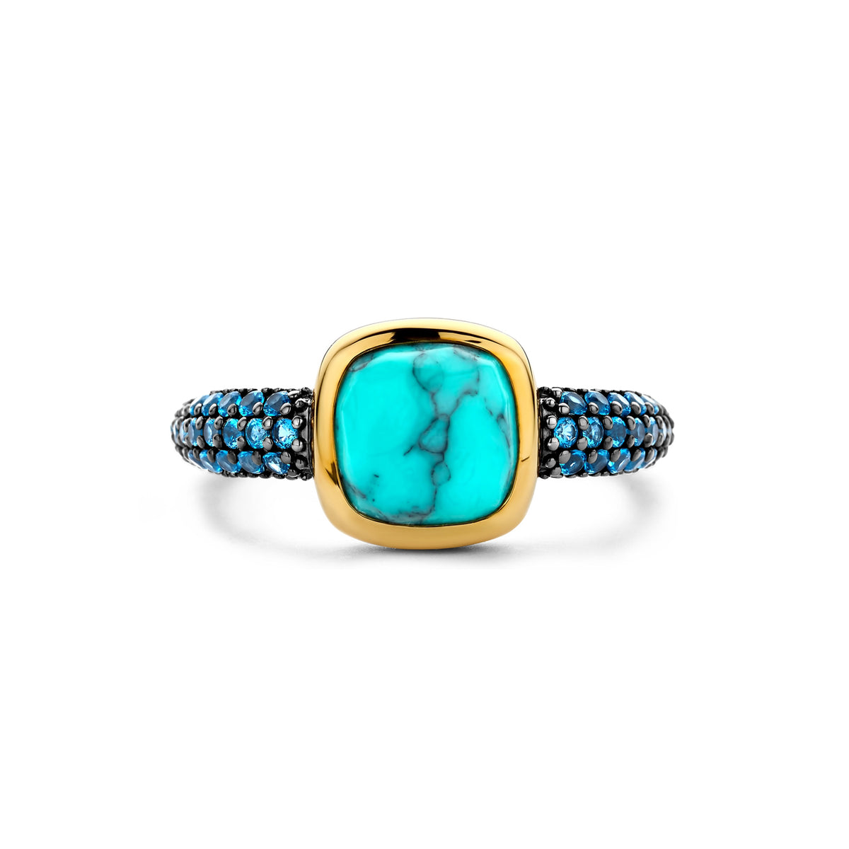 Ti Sento Yellow Gold Plated Turquoise Blue Crystal and Cubic Zirconia Ring 12331TQ (54) - Michael Jones Jeweller