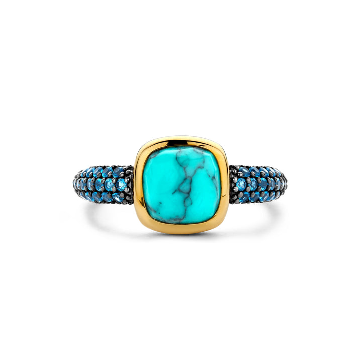 Ti Sento Yellow Gold Plated Turquoise Blue Crystal and Cubic Zirconia Ring 12331TQ (54) - Michael Jones Jeweller