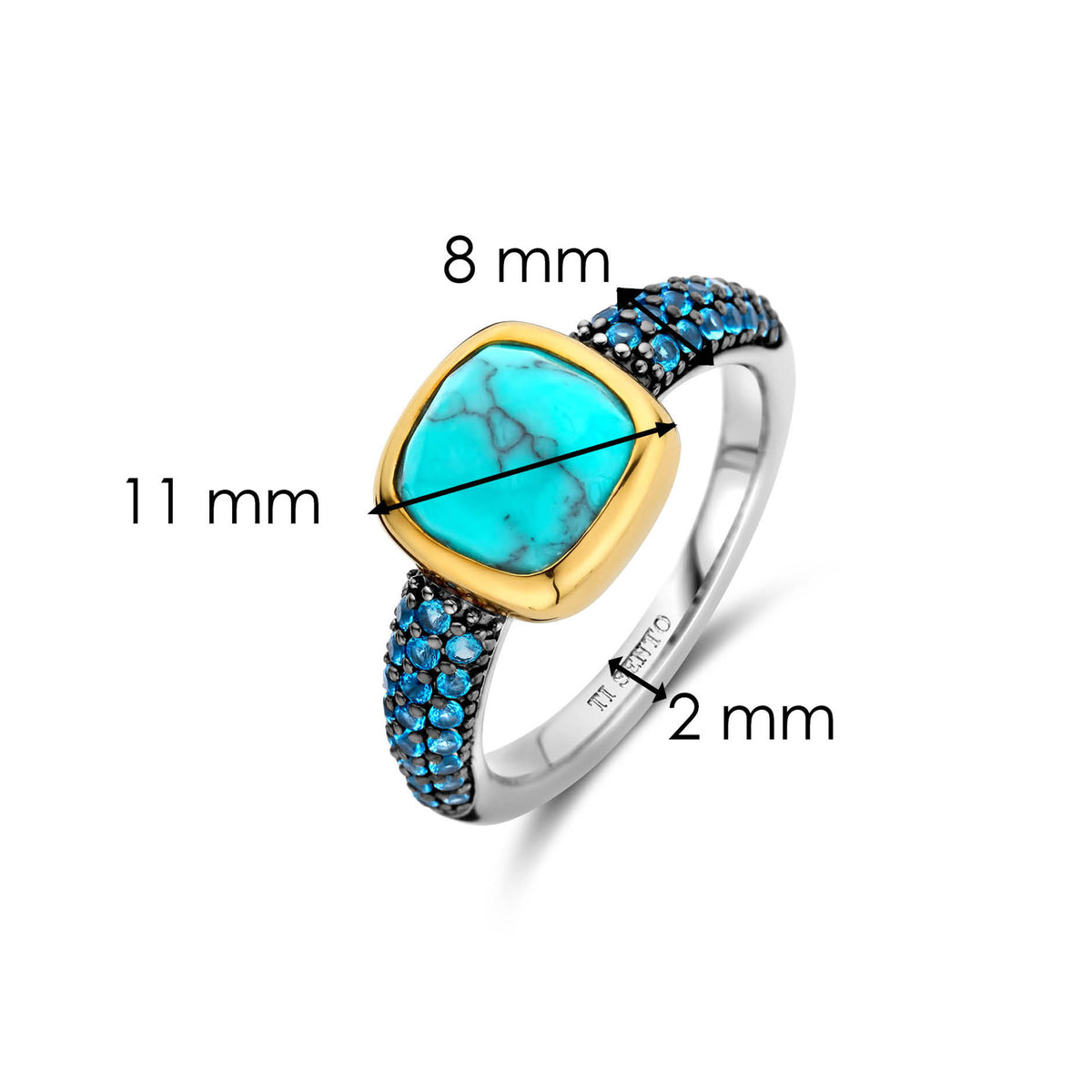 Ti Sento Yellow Gold Plated Turquoise Blue Crystal and Cubic Zirconia Ring 12331TQ (54) - Michael Jones Jeweller