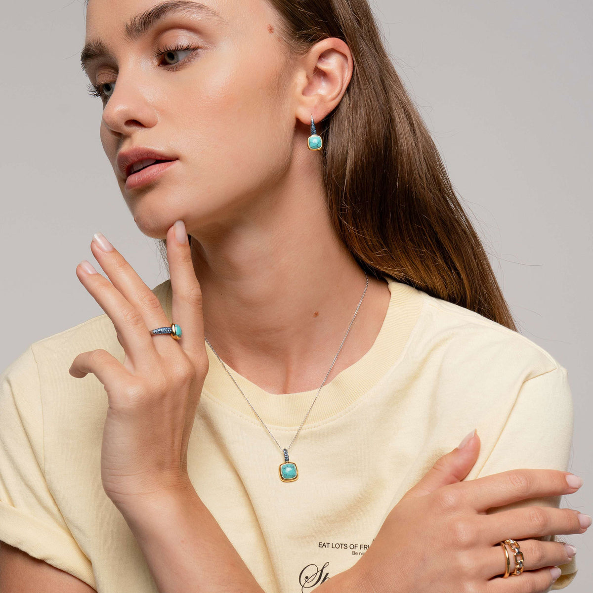 Ti Sento Yellow Gold Plated Turquoise Blue Crystal and Cubic Zirconia Ring 12331TQ (54) - Michael Jones Jeweller