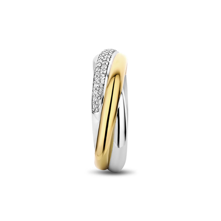 Ti Sento Yellow Gold Plated Cubic Zirconia Crossover Ring - Michael Jones Jeweller