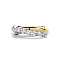 Ti Sento Yellow Gold Plated Cubic Zirconia Crossover Ring - Michael Jones Jeweller