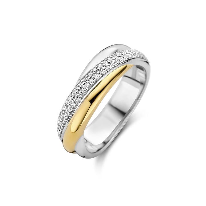 Ti Sento Yellow Gold Plated Cubic Zirconia Crossover Ring - Michael Jones Jeweller