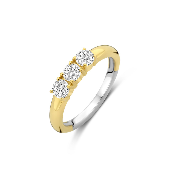 Ti Sento Yellow Gold Plated Cubic Zirconia Three Stone Ring 12349ZY (54)