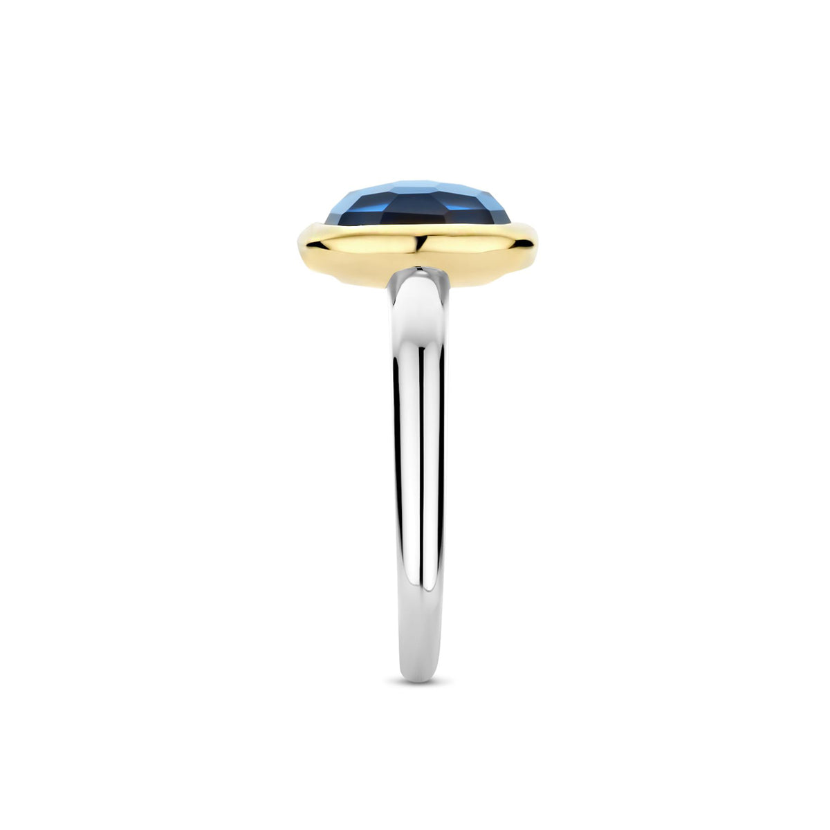 Ti Sento Yellow Gold Plated Dark Blue Crystal Cushion Solitaire Ring 12351DB (56) - Michael Jones Jeweller