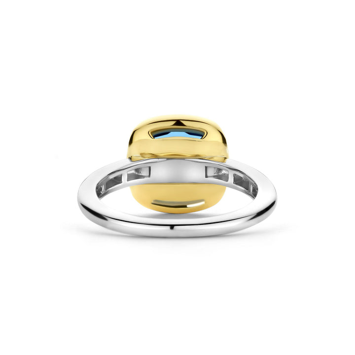 Ti Sento Yellow Gold Plated Dark Blue Crystal Cushion Solitaire Ring 12351DB (54) - Michael Jones Jeweller