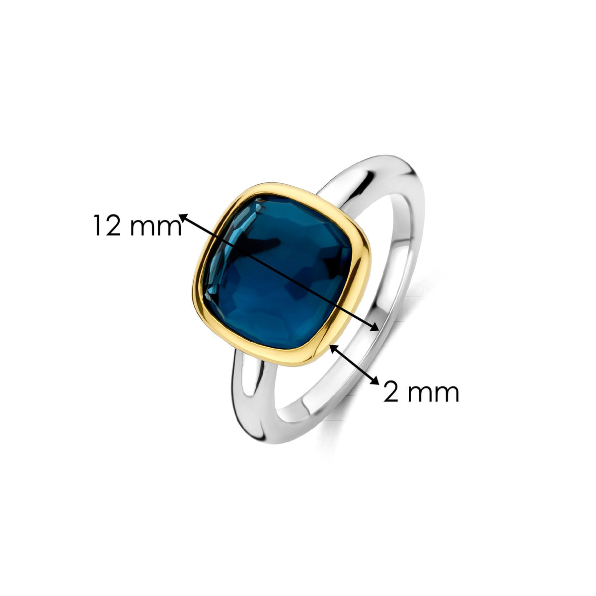 Ti Sento Yellow Gold Plated Dark Blue Crystal Cushion Solitaire Ring 12351DB (56) - Michael Jones Jeweller